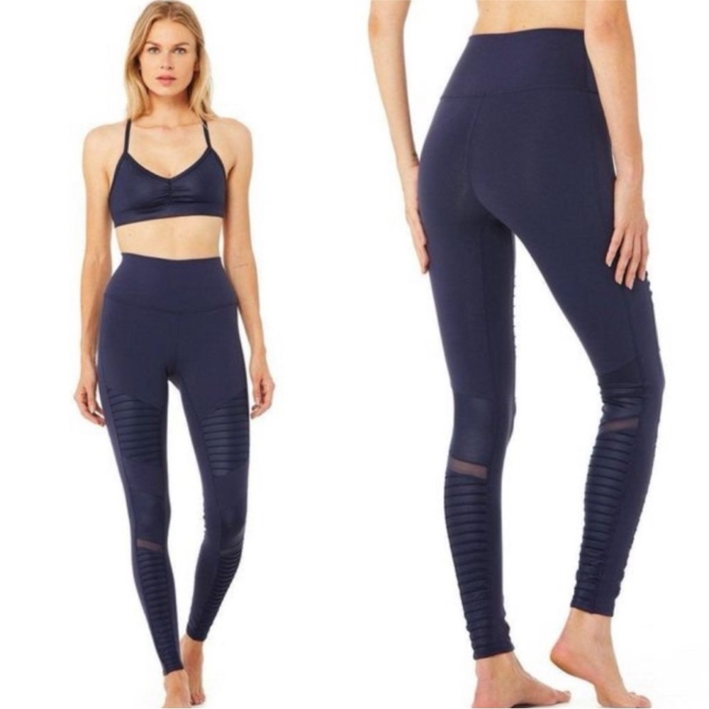 ALO YOGA Moto High Rise Blue Leggings